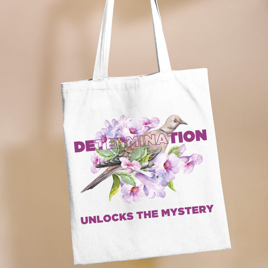 The-Best-Body-Cure-Is-A-Calm-Mind---Purple-and-velvet-color-silhouette---White-totebag-mockup